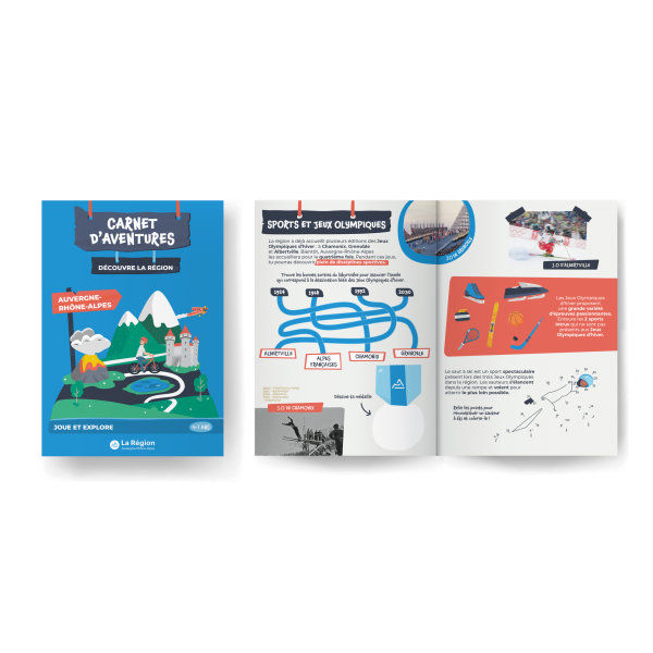 Couverture du carnet d'aventures Auvergne-Rhône-Alpes pour les 4-7 ans