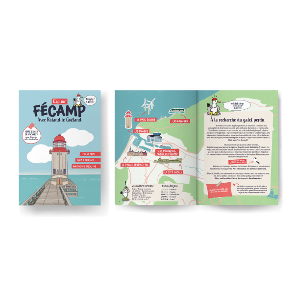 Couverture et double page du cahier de jeux Cap sur Fécamp