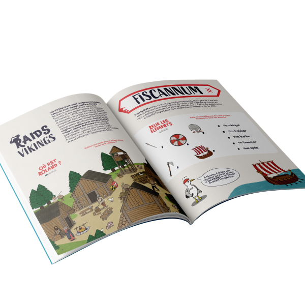 Double page du cahier de jeux Cap sur Fécamp sur l'histoire des Vikings