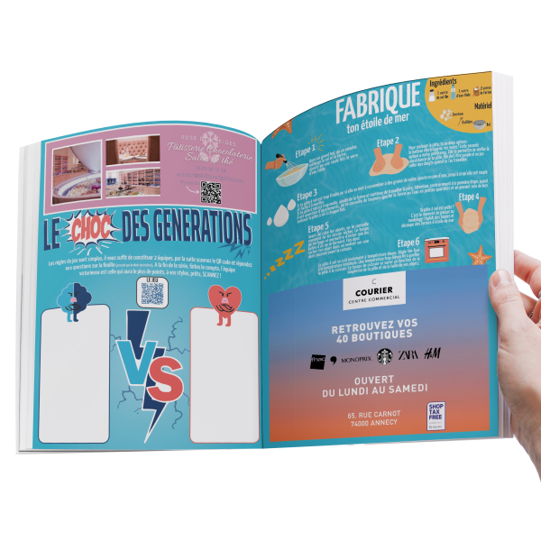 Cahier de jeux Le P'tit Saisonnier ouvert sur une page de jeux