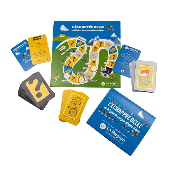 Plateau, boîte et cartes du jeu Tour de France L'Échappée Belle